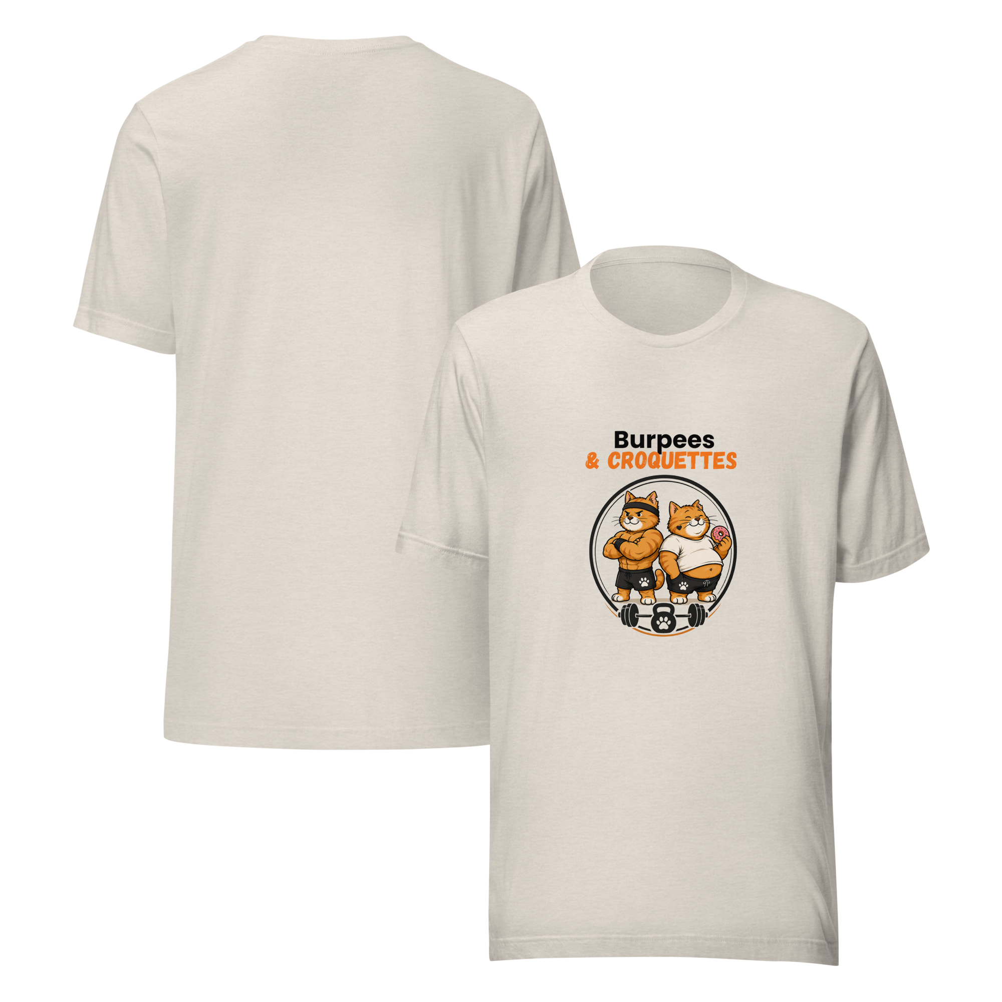 T-shirt mixte blanc chiné burpees et croquettes