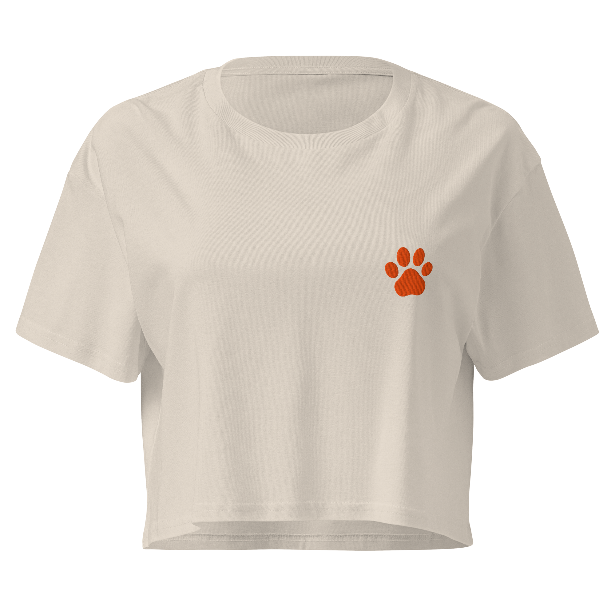 crop-top couleur beige femme avec logo brodé patte de chat