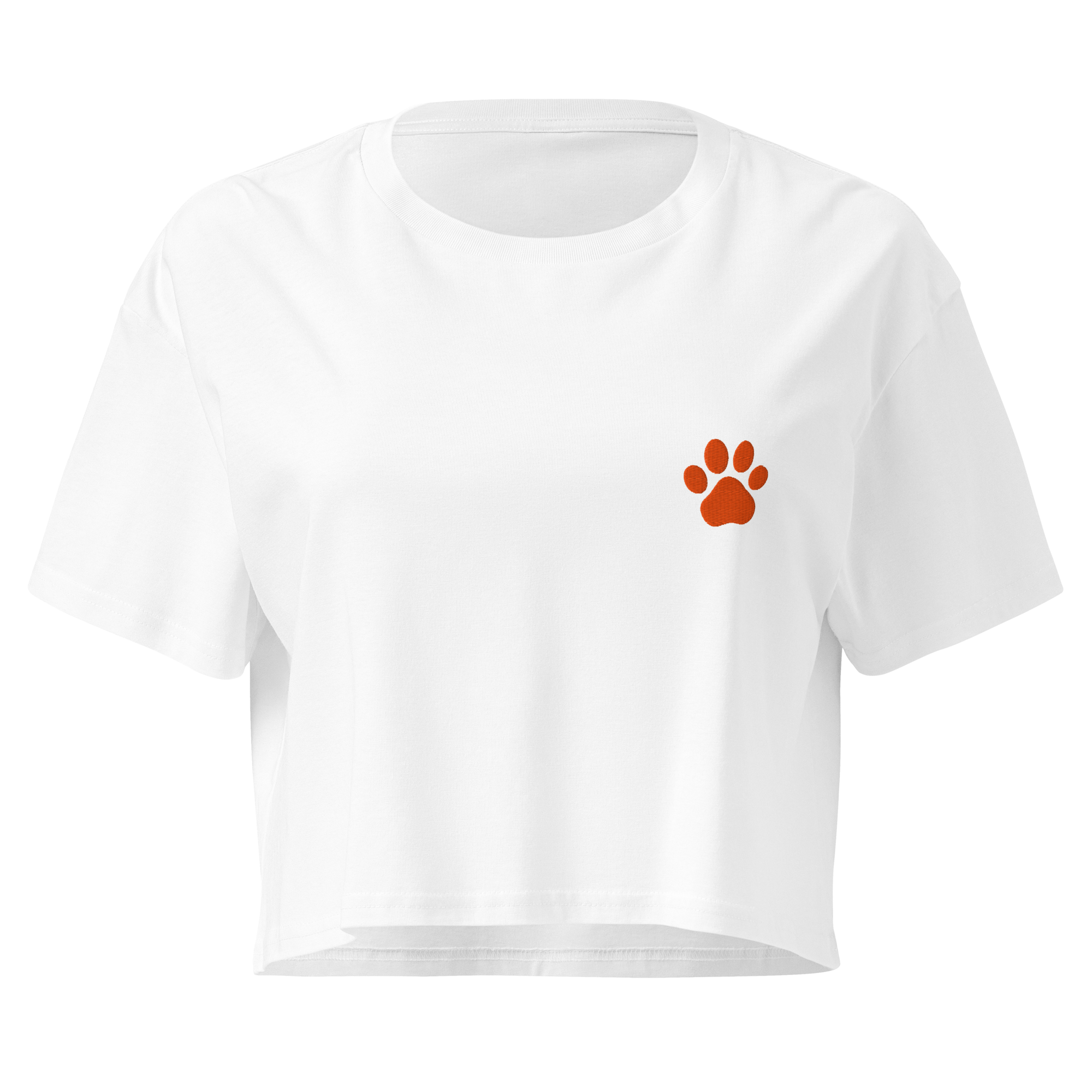 crop-top blanc femme avec logo brodé patte de chat