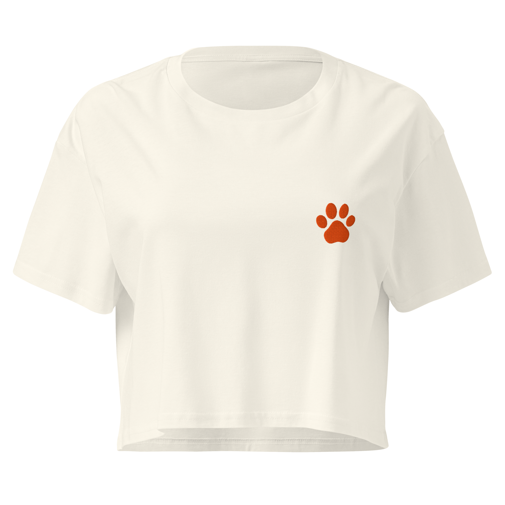 crop-top jaune claire femme avec logo brodé patte de chat