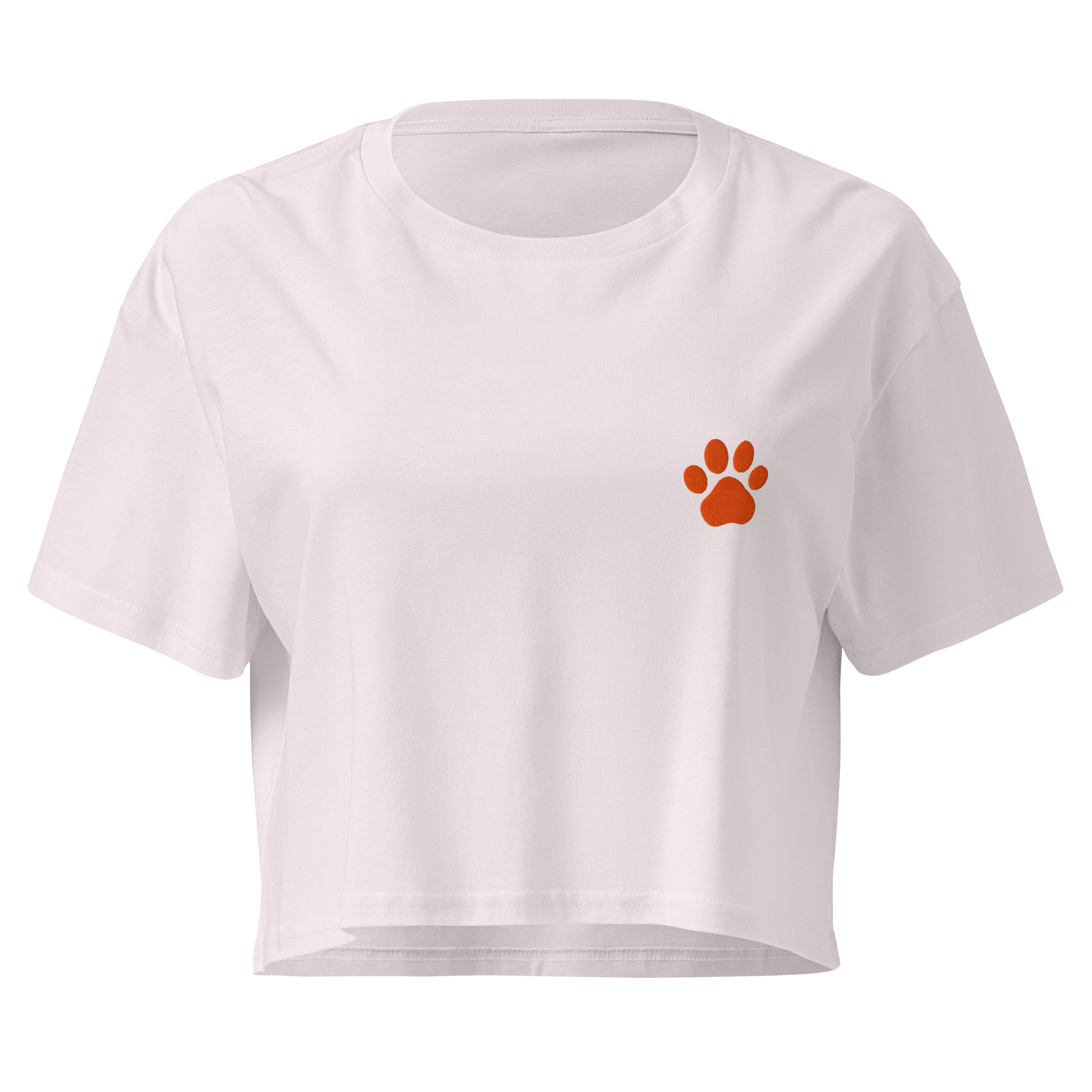 crop-top rose clair femme avec logo brodé patte de chat