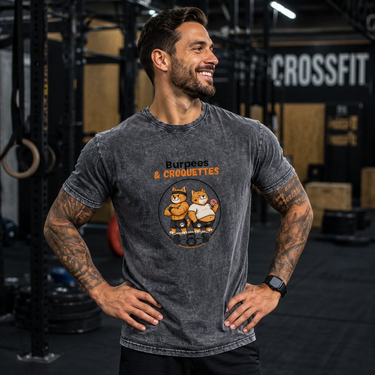 t-shirt homme effet délavé noir burpees et croquettes