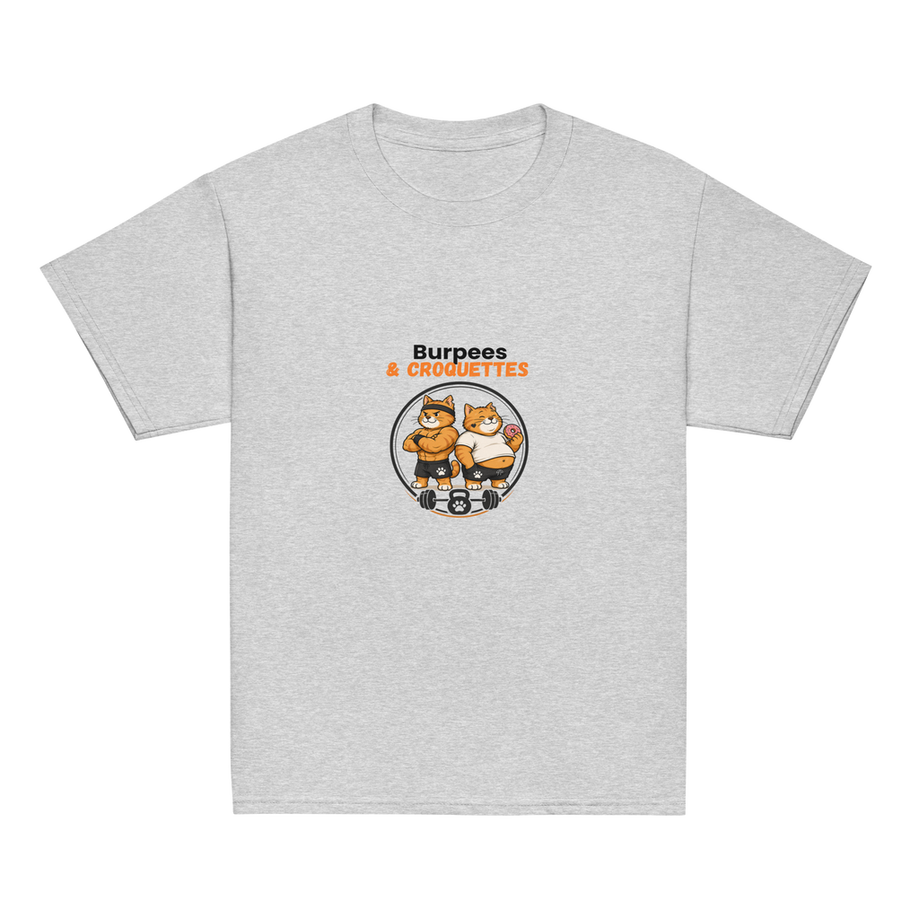 t-shirt sport enfant mixte gris chiné burpees et croquettes