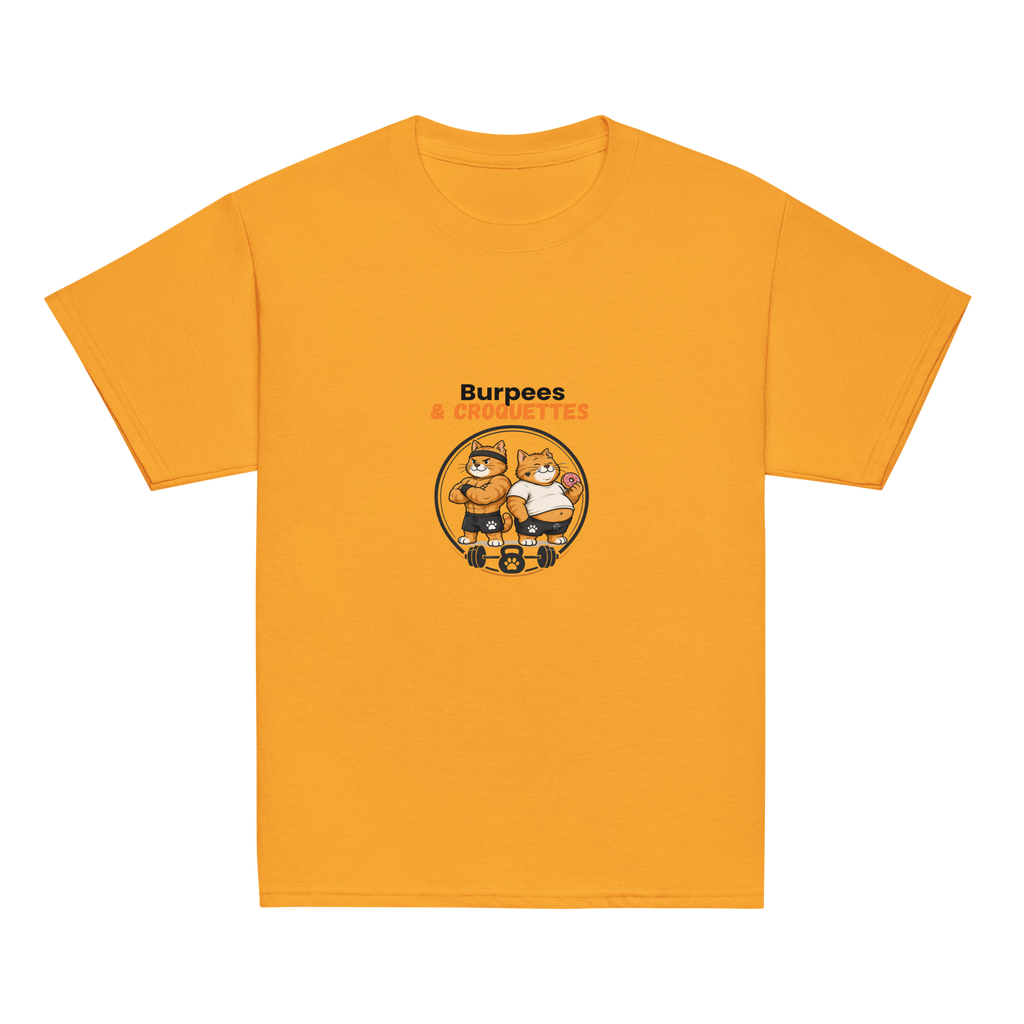 t-shirt sport enfant mixte orange burpees et croquettes