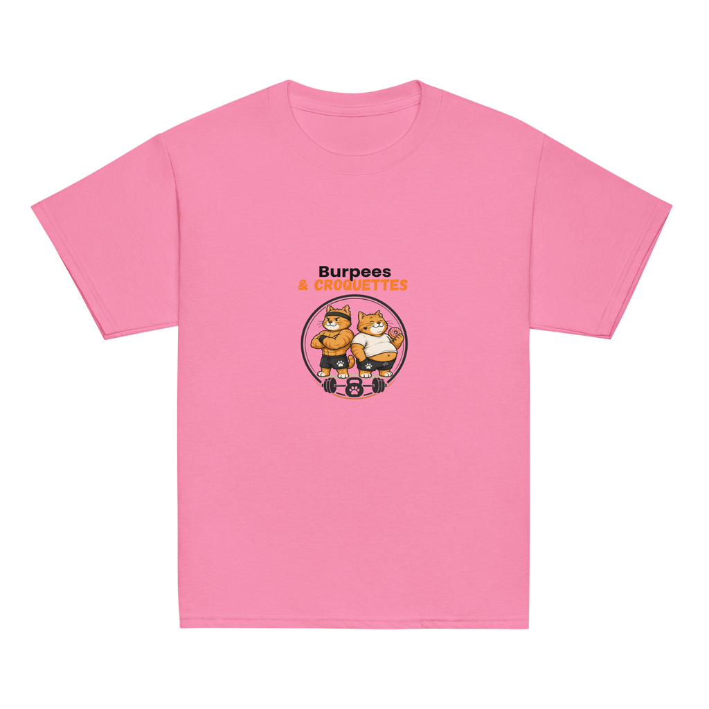 t-shirt sport enfant mixte rose burpees et croquettes